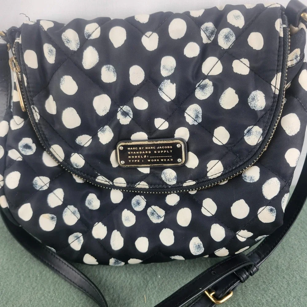 Marc By Marc Jacobs Natasha Nylon Quilted Crossbody Bag Purse Black White Dot